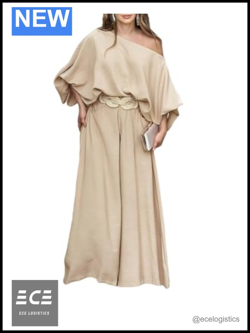 Off Shoulder 2 Piece Wide Leg Pant Set 3/4 Lantern Sleeve Summer Outfit